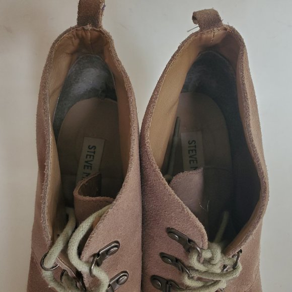 Steve Madden Tanngoo Suede Wedge Booties 7 Chestnut Brown Lace Up Ankle Boots - Picture 6 of 13